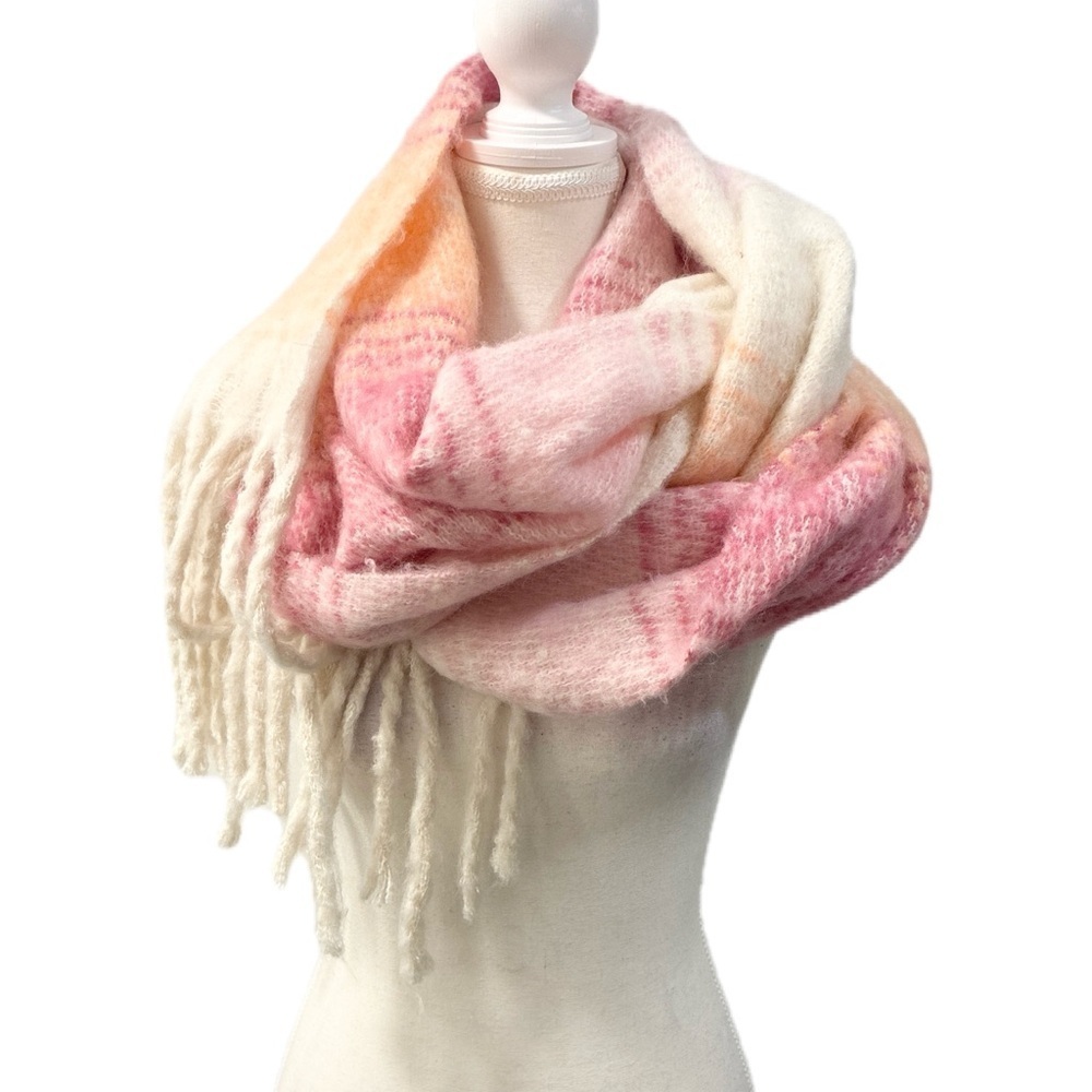 Old Navy Pink and Cream Wrap Scarf with Fringe